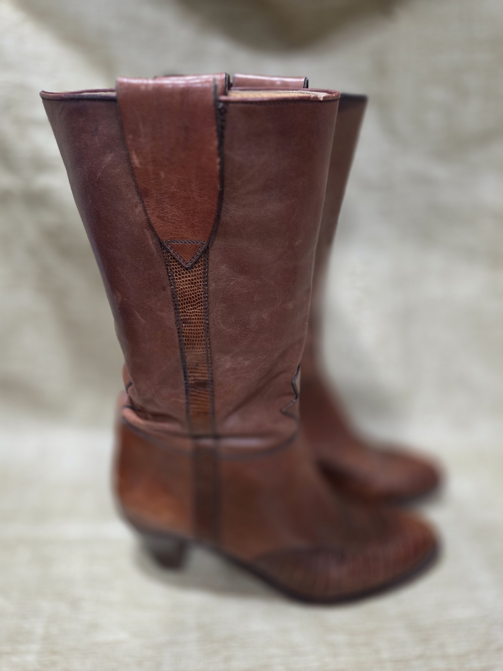 Vintage Tanino Crisci Brown Leather & Lizard Western Boots Womens Size 7 - Picture 3 of 12